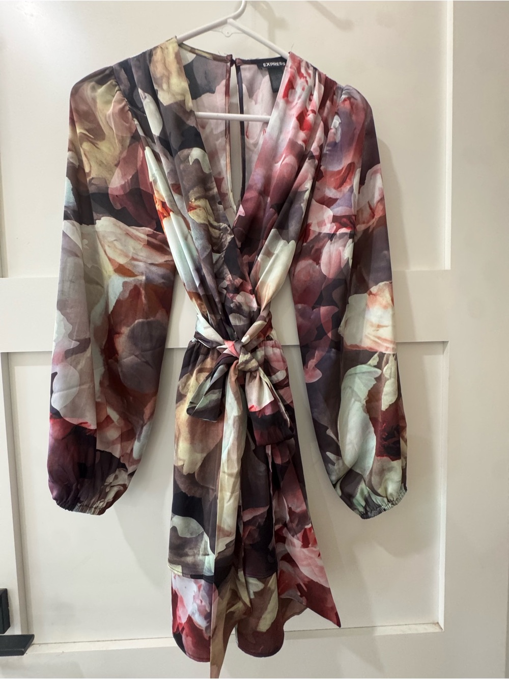 Express Floral Tie-Waist Long Sleeve Romper- Multicolor